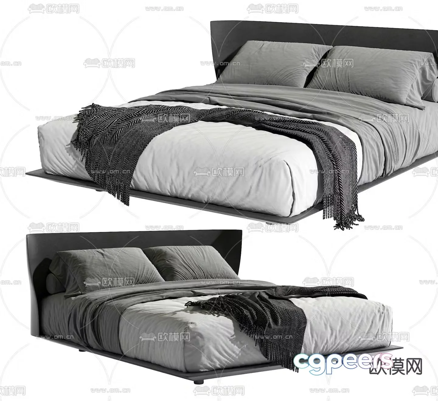 Premium gray double bed 3d model