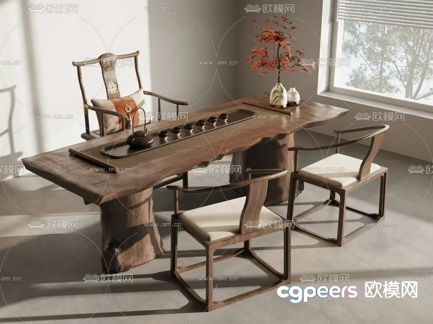 New Chinese style tea table and chairs tea table 3d model