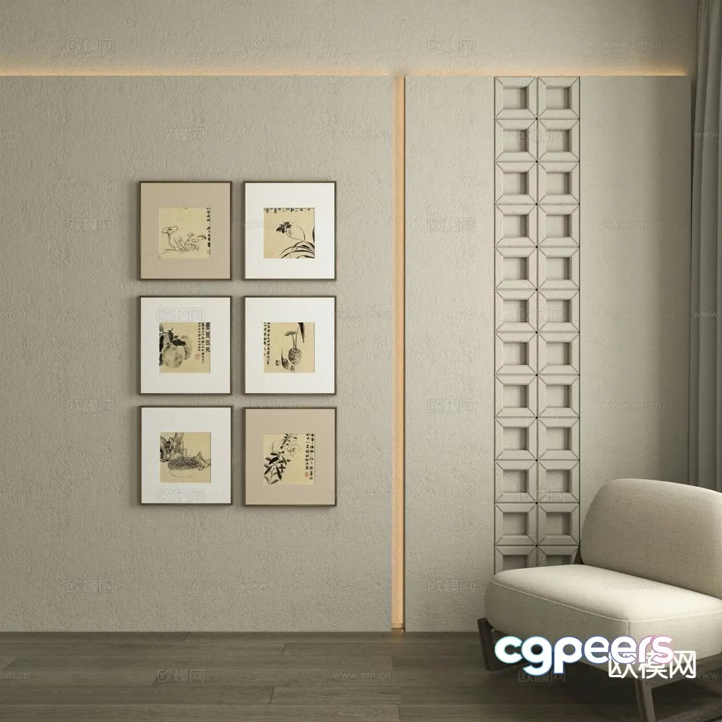 New Chinese-style art painting ink painting decorative painting 3D model