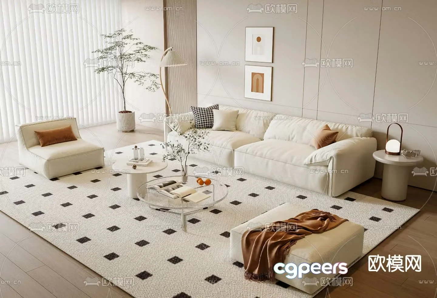 Cream style modular sofa 3d model
