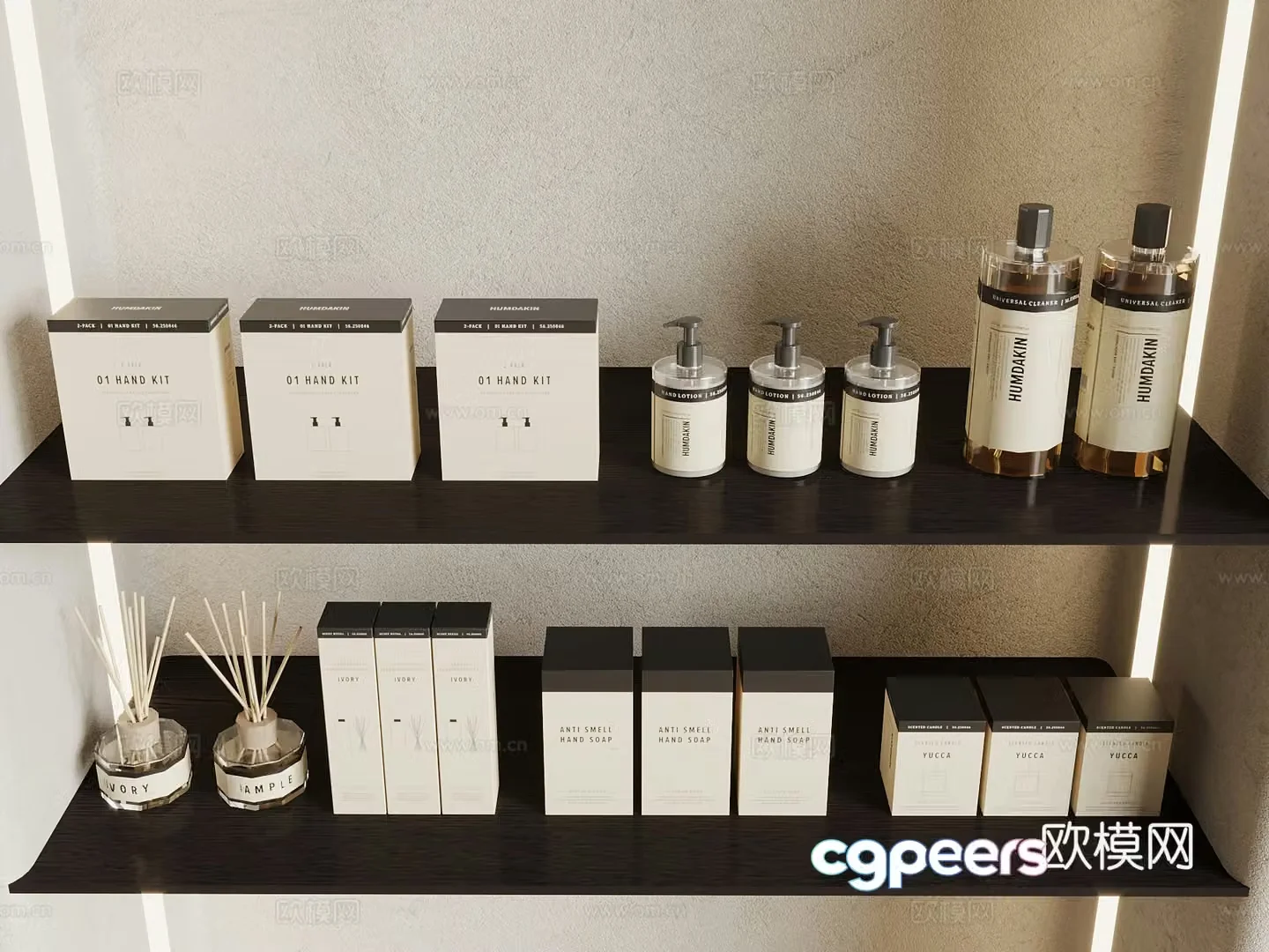 Modern cosmetics toiletries skin care products 3D model