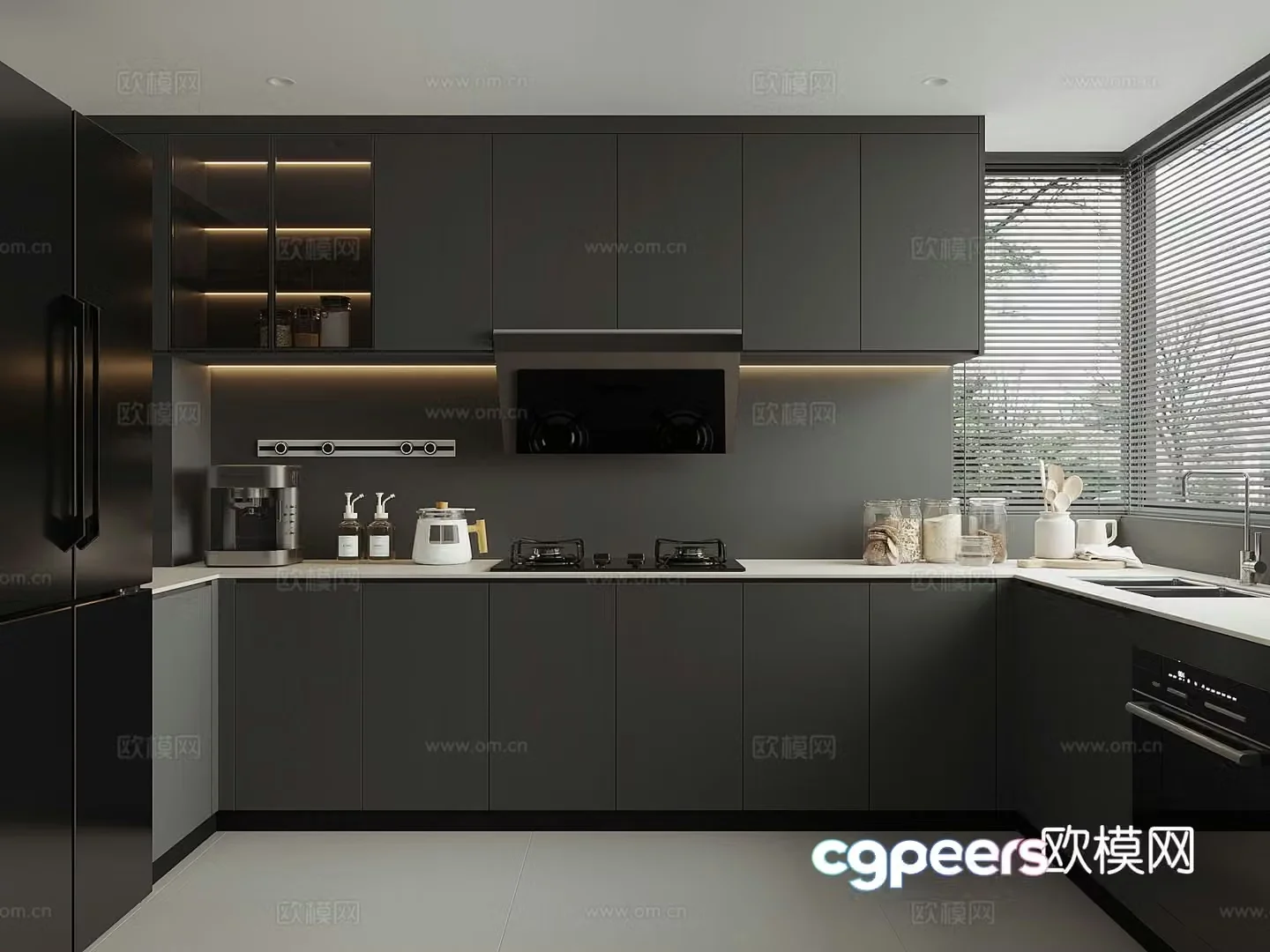 Modern home kitchen premium gray kitchen 3d model