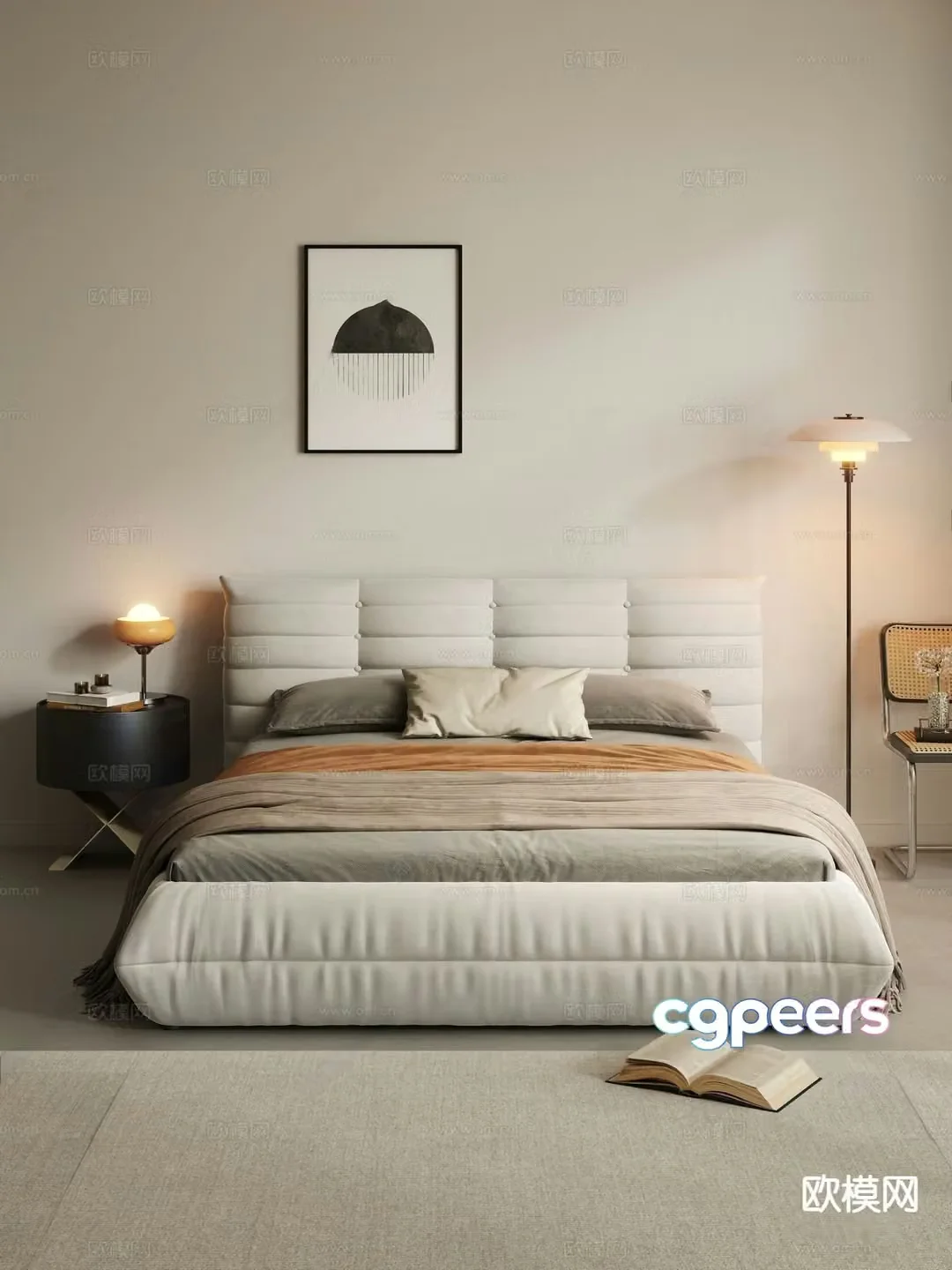 Modern double bed 3d model