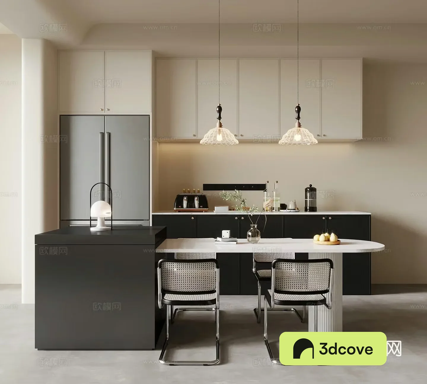 Retro style restaurant dining table and chair wine cabinet chandeliers