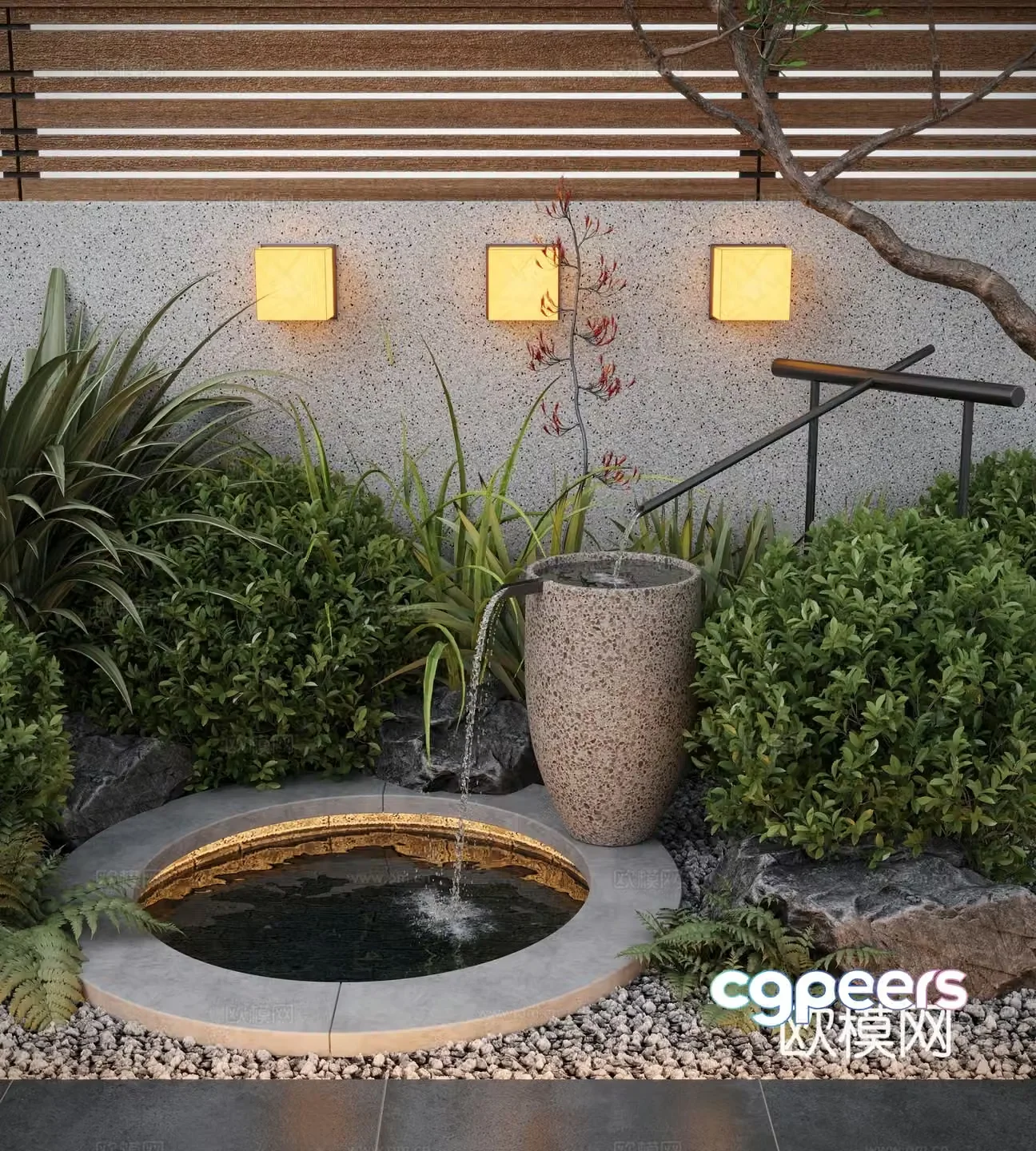 Modern courtyard waterscape water bowl flowing water pool 3d model