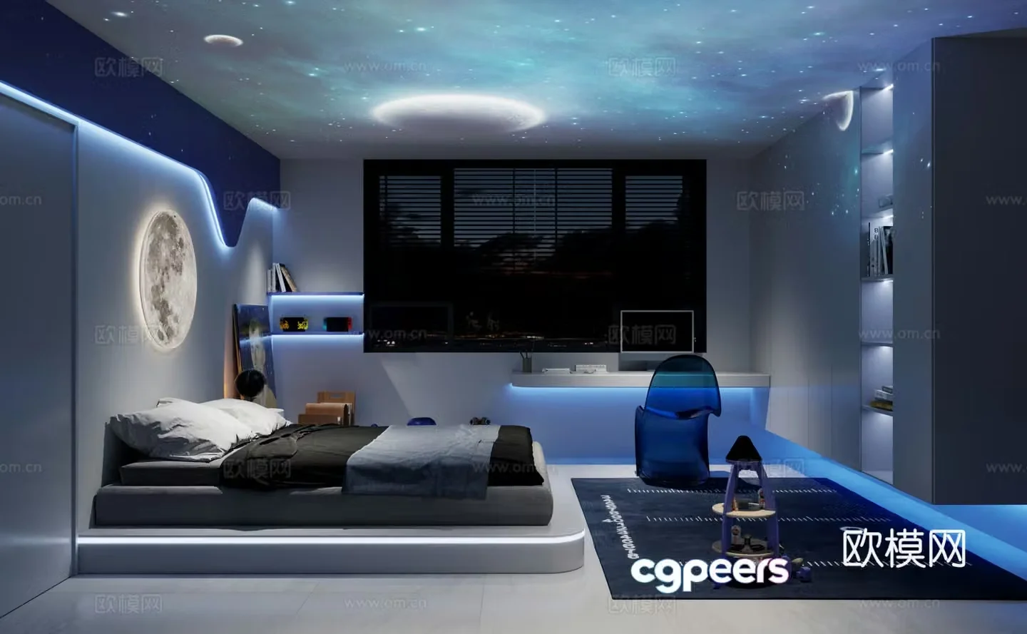 Modern space theme children’s room 3d model