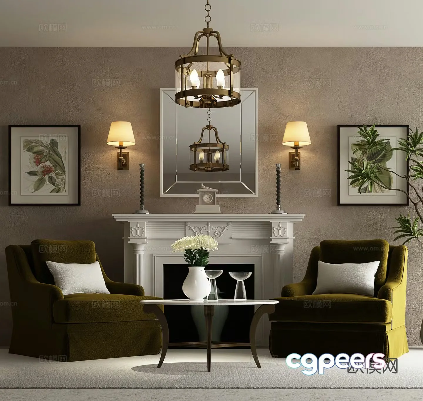 American fireplace casual sofa 3d model