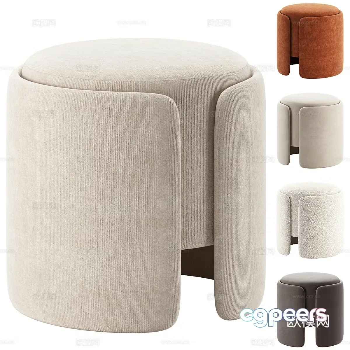 Modern Italian cream style fabric round stool makeup stool 3D model
