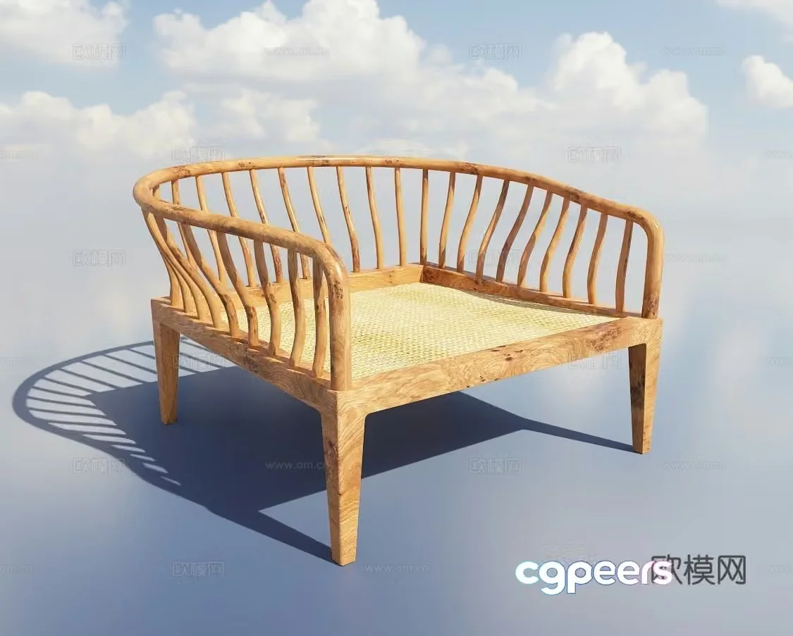 New Chinese style leisure chair dining chair solid wood chair 3d model