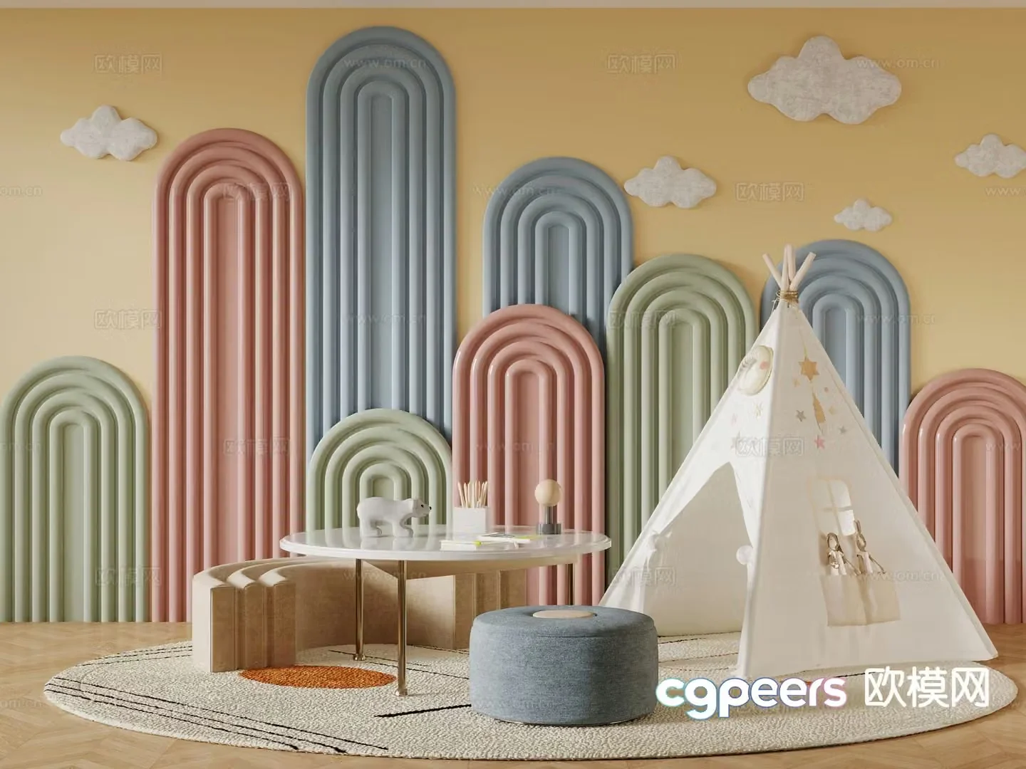Modern children’s tables and chairs tent children’s products 3d model