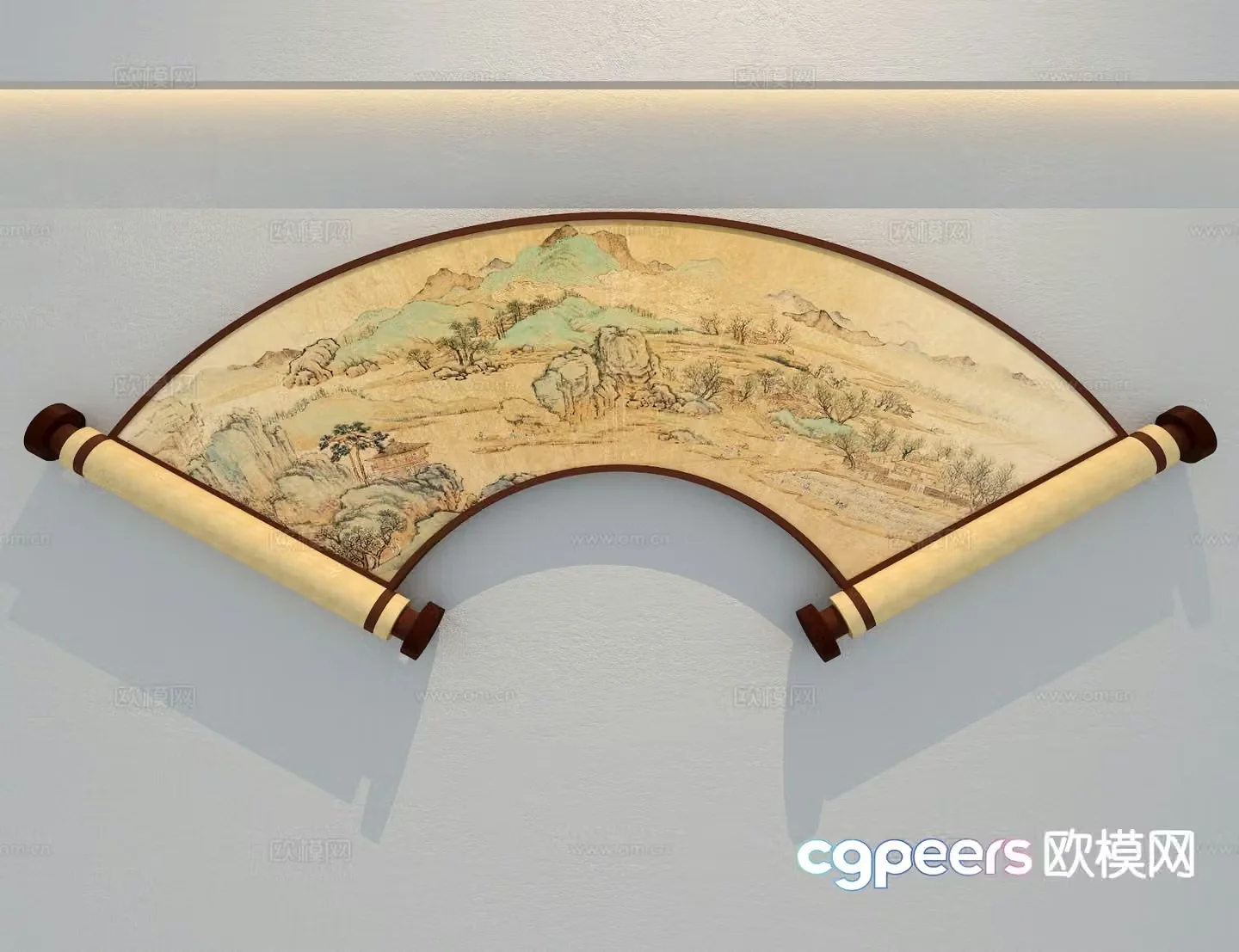 New Chinese style scroll decorative painting 3D model