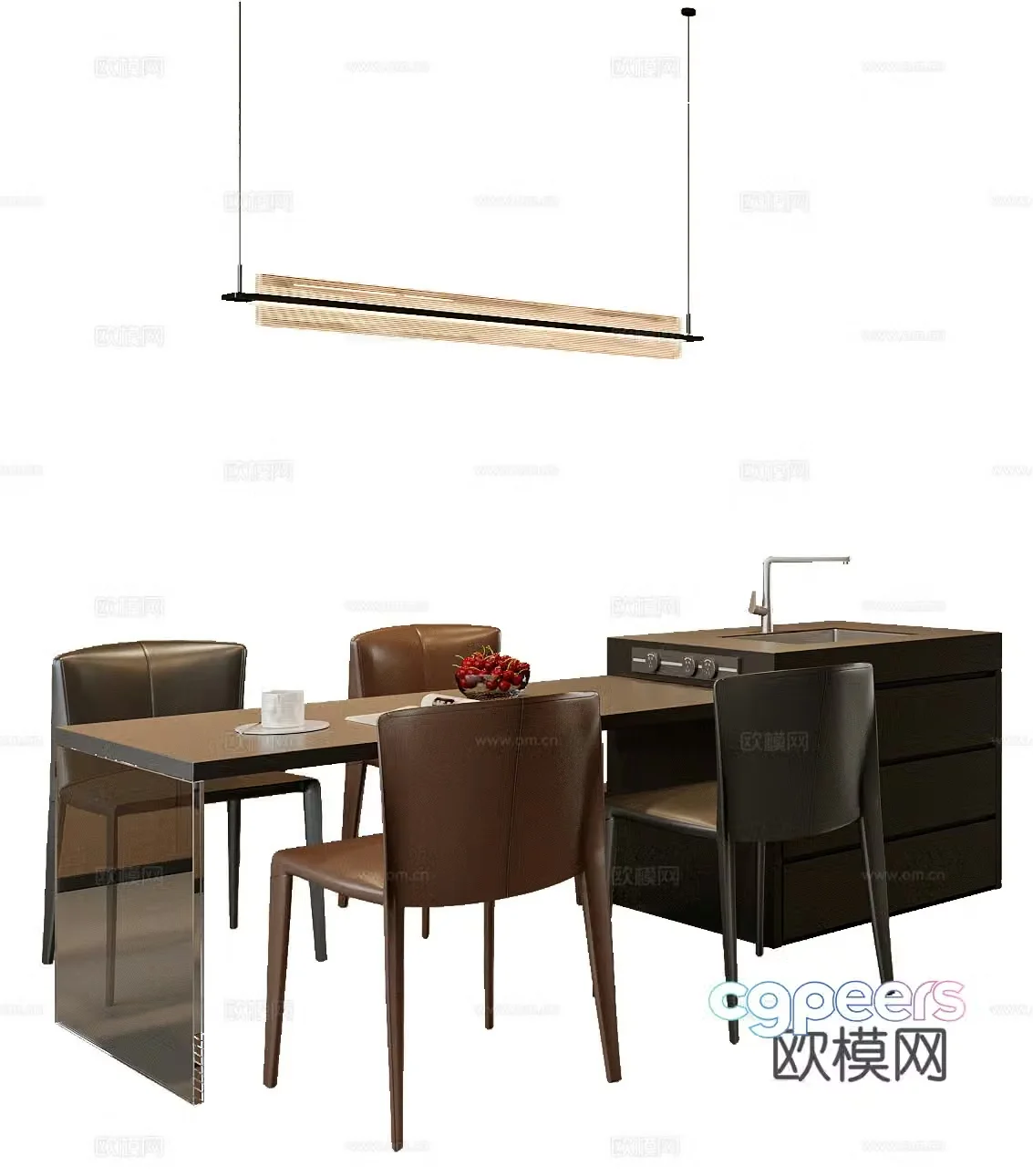 Italian island dining table and chairs 3d model