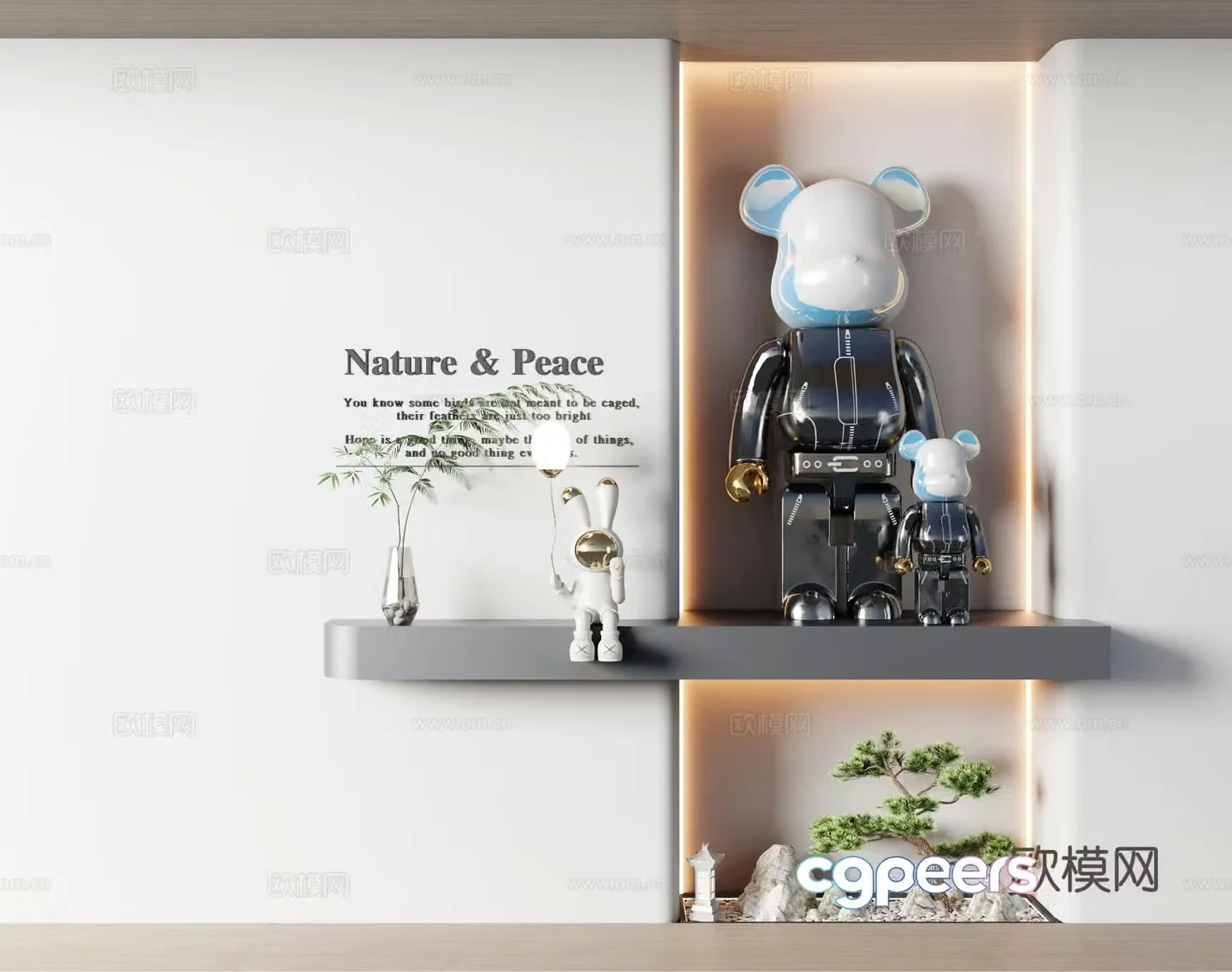 Modern sculpture ornaments Modern violent bear statue Plant 3d model