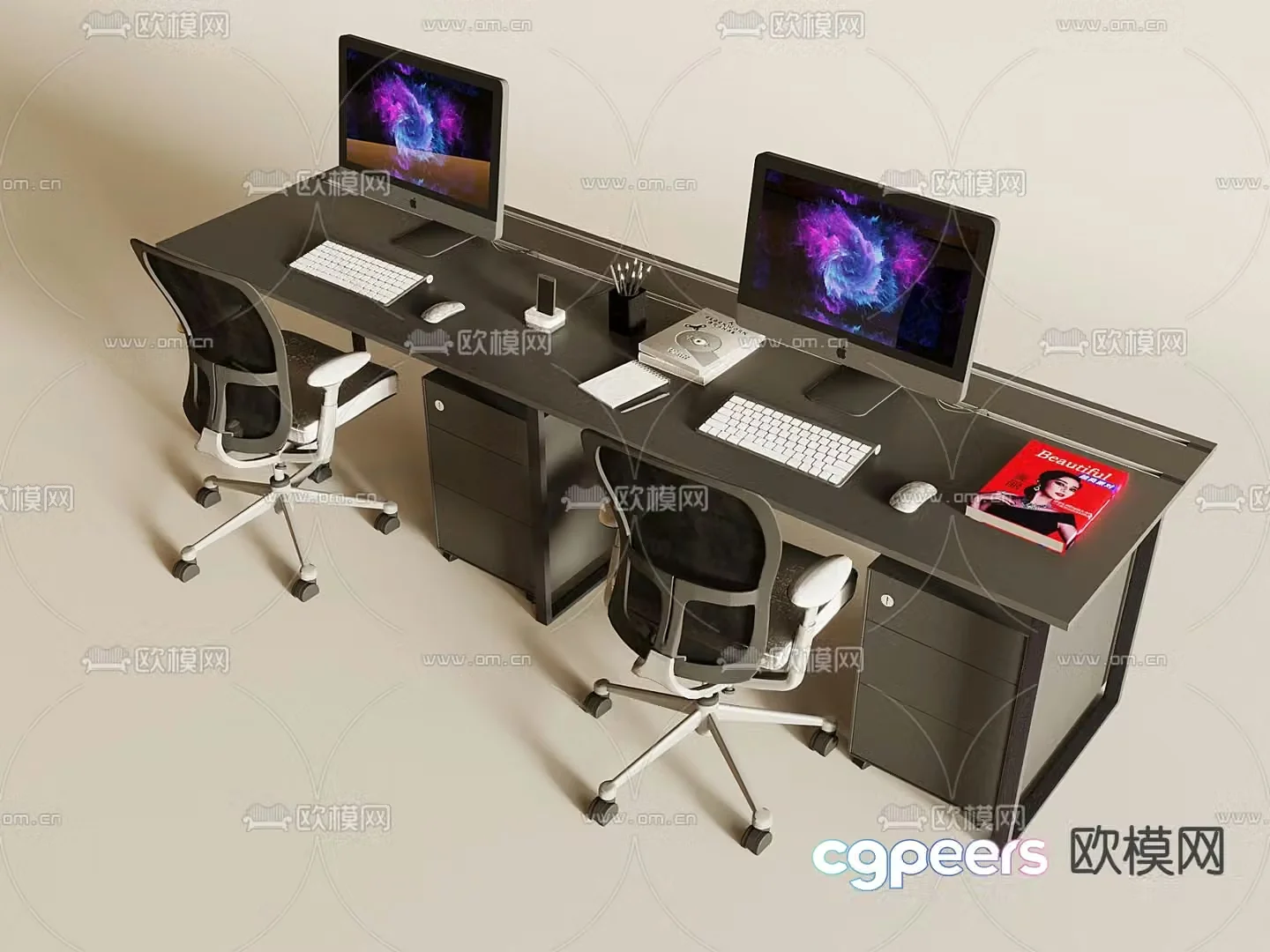 Card space desk staff table 3d model