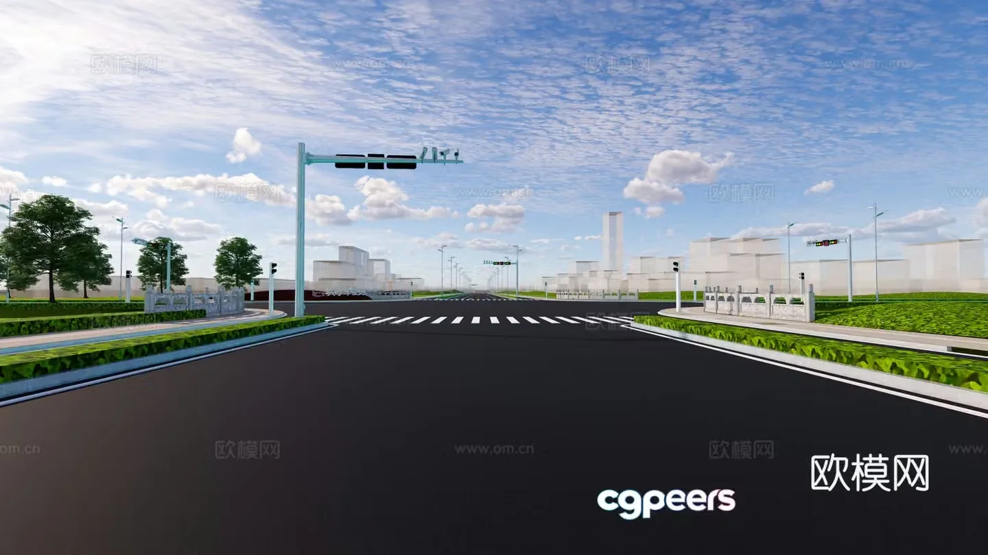 Modern municipal road landscape city road 3d model