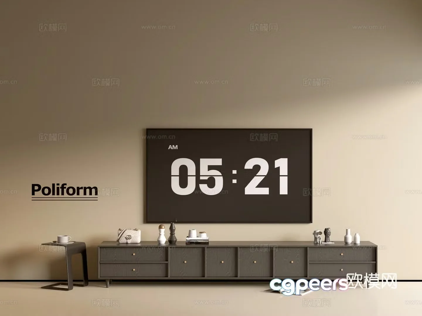 Modern black wood grain TV cabinet simple side cabinet chest of drawers low cabinet whole cabinet side cabinet Yang 3D model