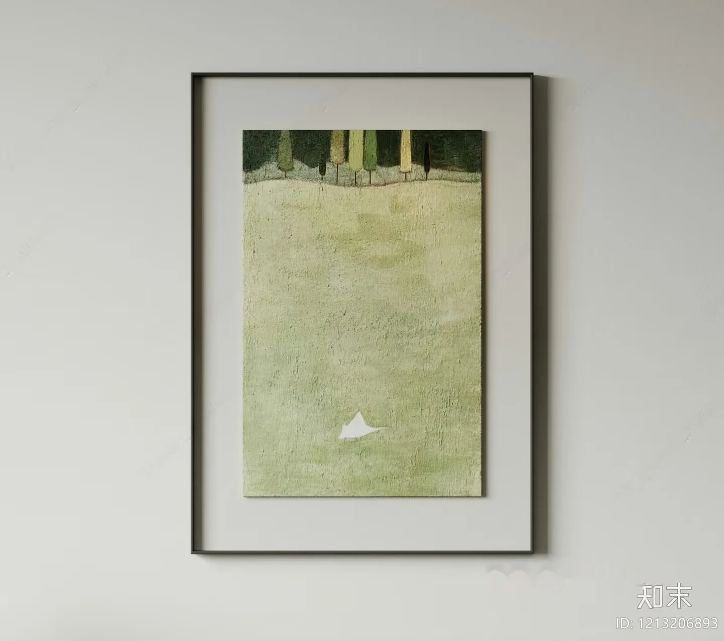 A Framed Painting Of A Field With Trees In The Background 3D Model – 5405 – VRAY Render