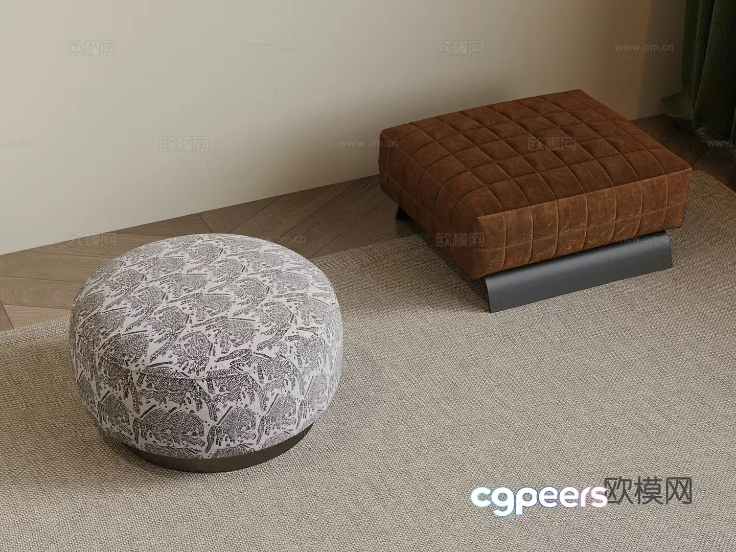 27 French medieval sofa stool low stool 3D model
