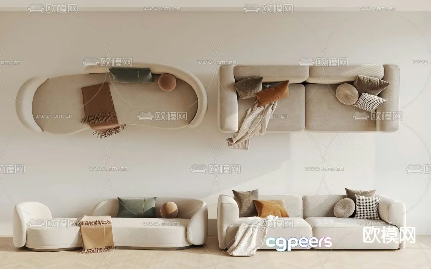 Curved sofa double sofa 3d model