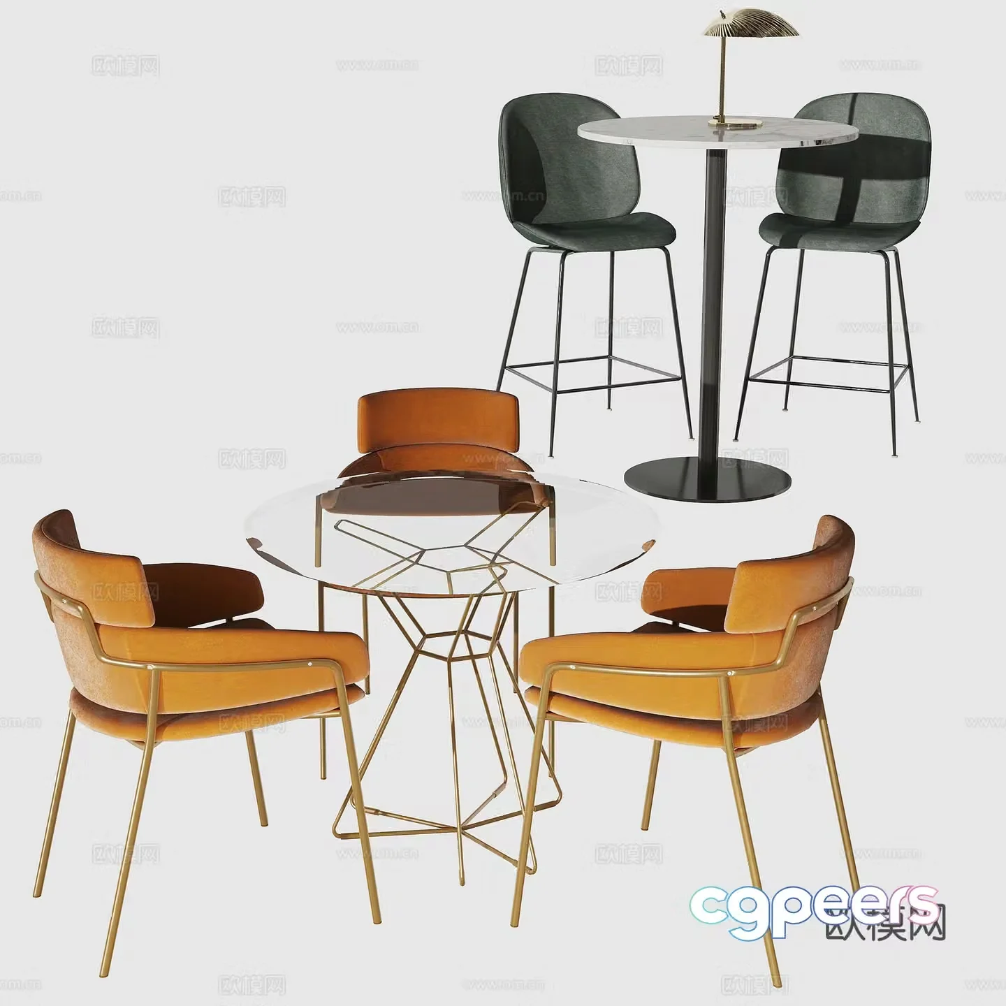 Modern casual table and chair 3d model