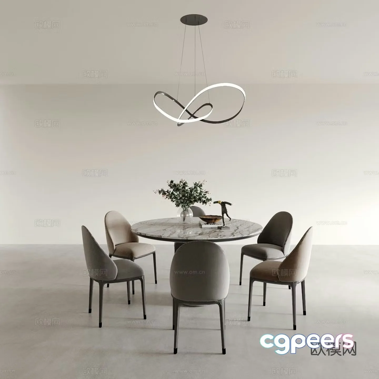 Round dining table and chairs 3d model