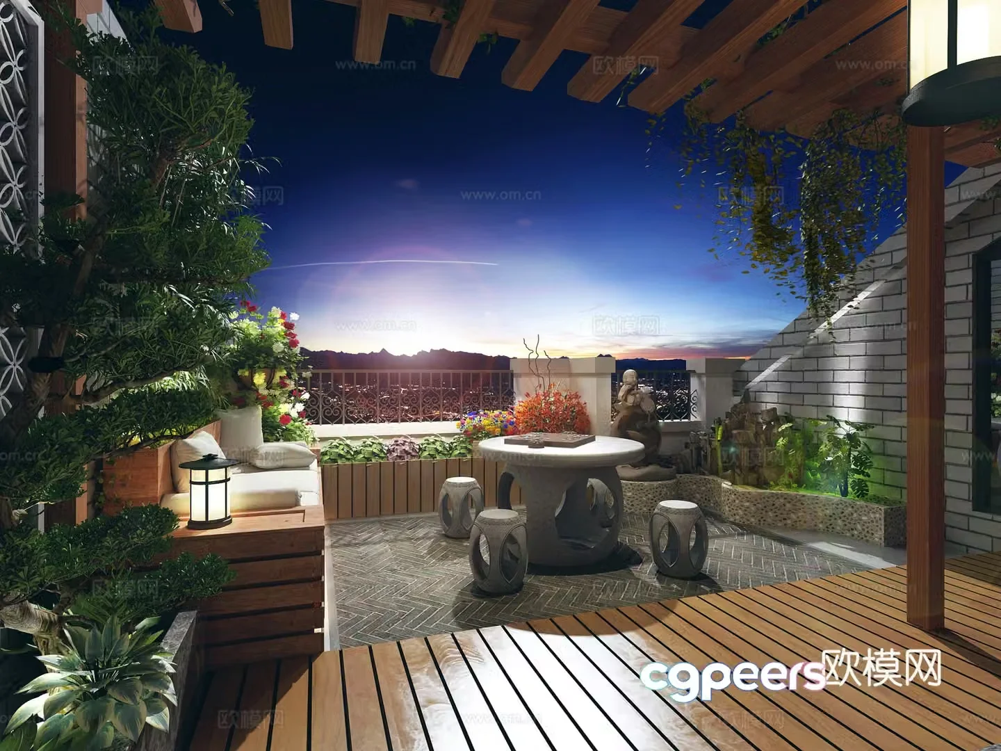 New Chinese style terrace garden leisure landscape 3d model
