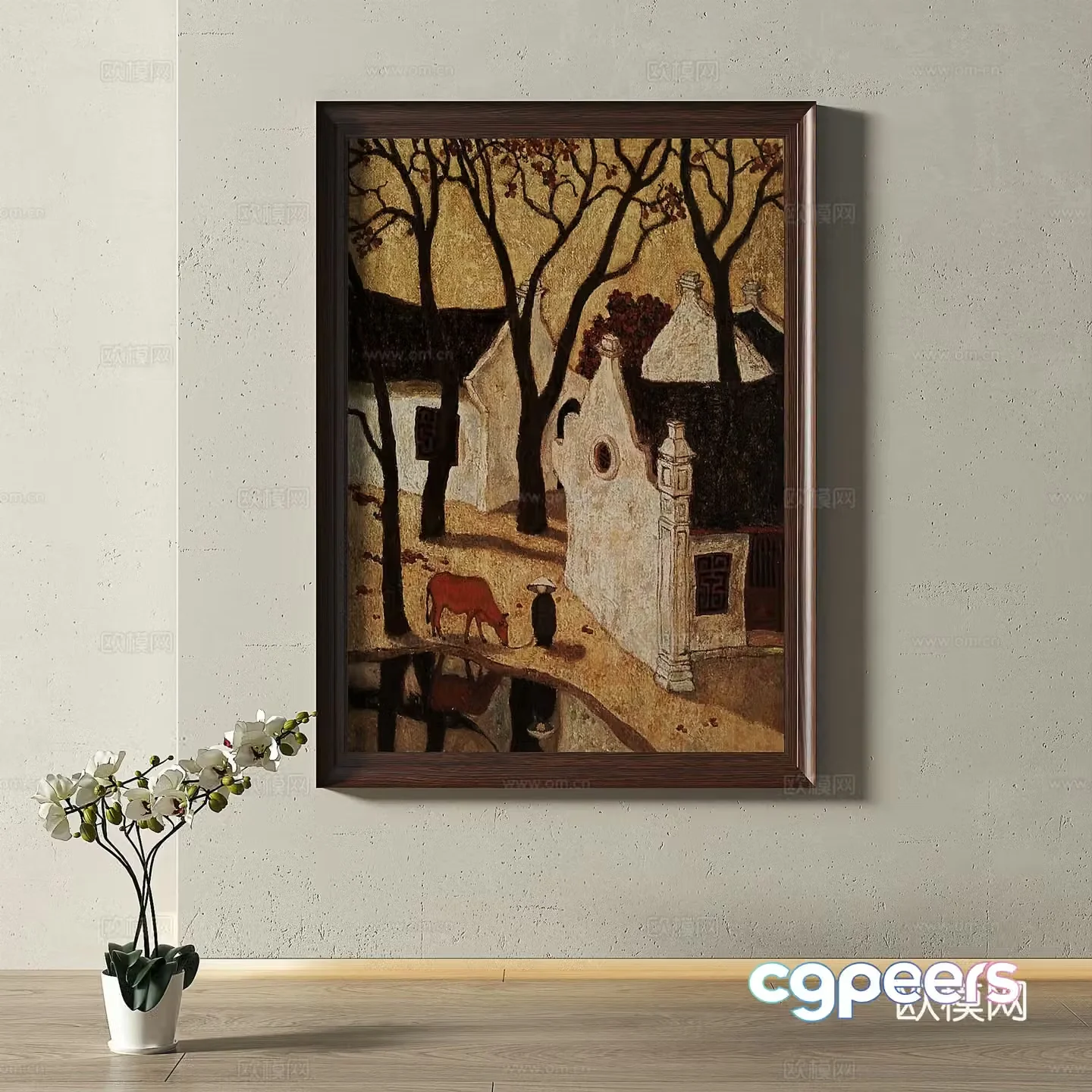 Retro medieval modern oil painting light luxury French simple European classical decorative painting 3d model