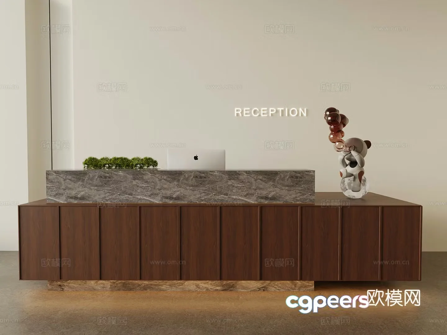 Middle style reception desk bar 3d model