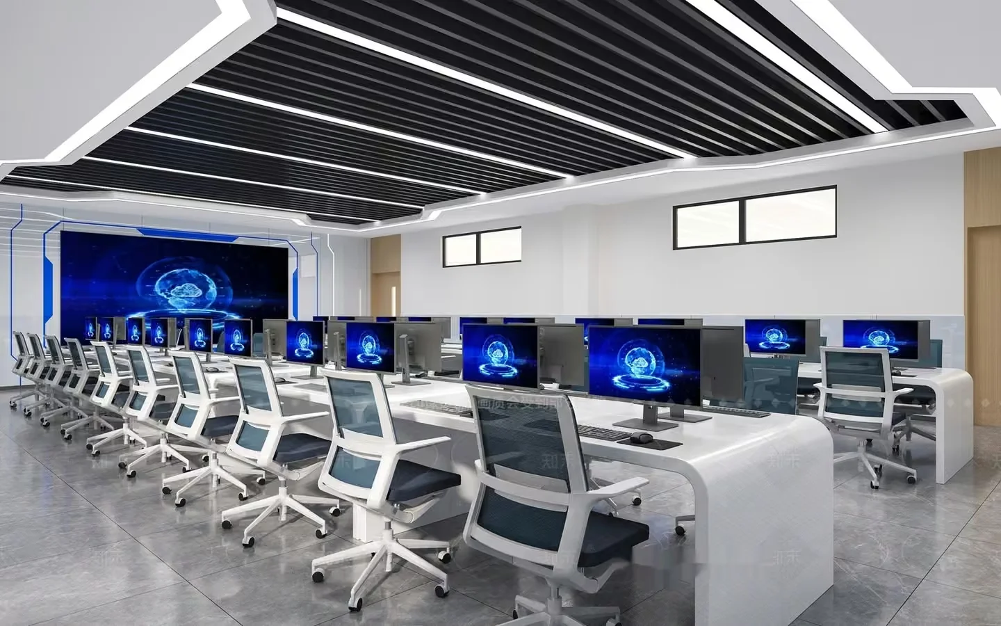 The Main Subject Is A Computer Room With A Large Screen 3D Model – 5828 – VRAY Render