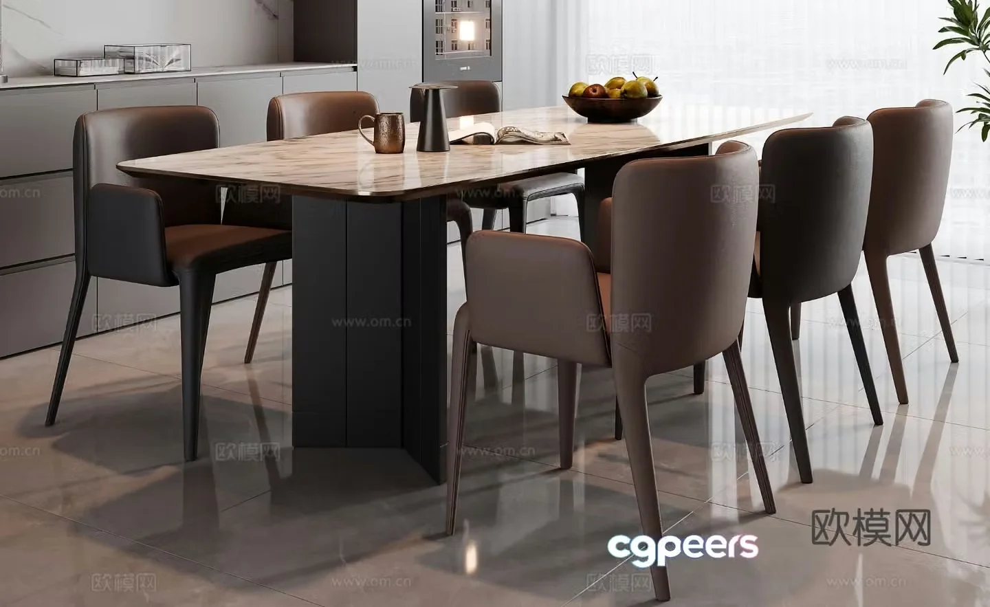 Modern dining table and chairs 3d model