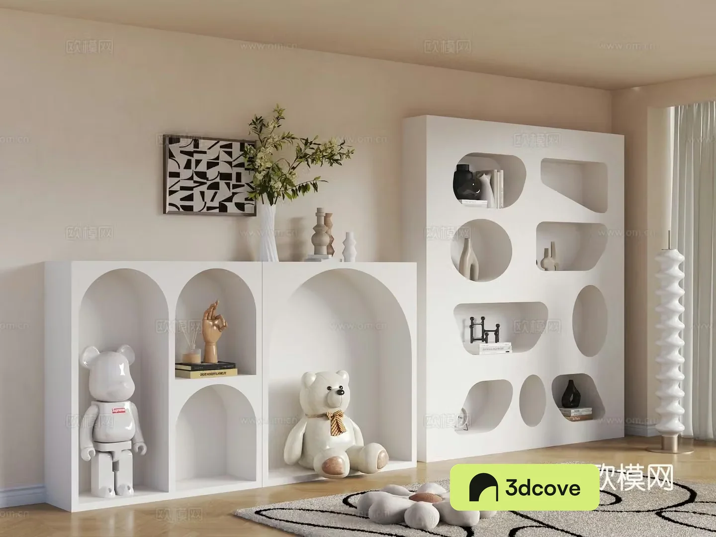 House niche Creamy Wind Cave Wall Creamy Wind Niche Half Wasabi Decoration Cabinet Embedded 3D Model