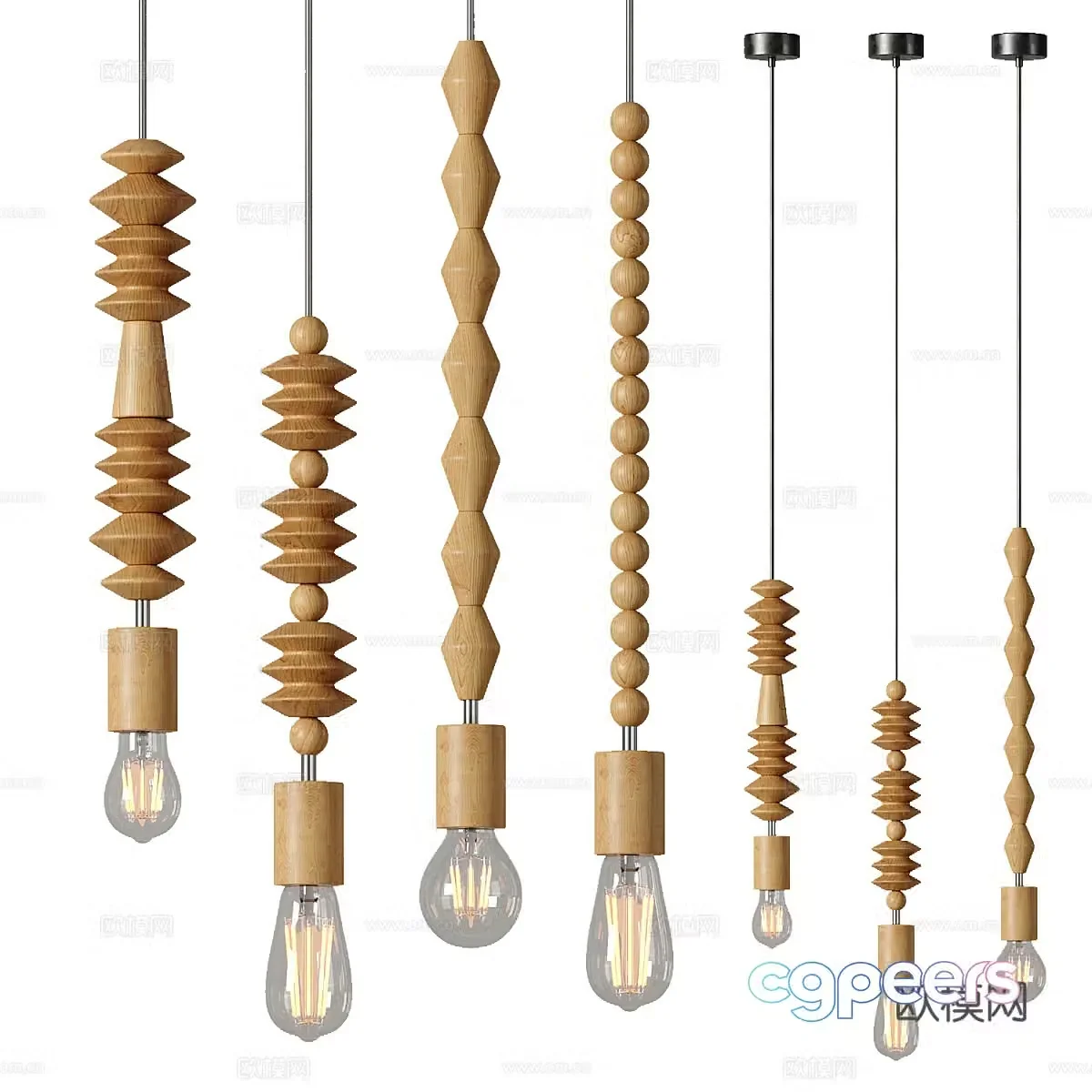 New Chinese-style solid wood bead chain hanging chandeliers 3D model