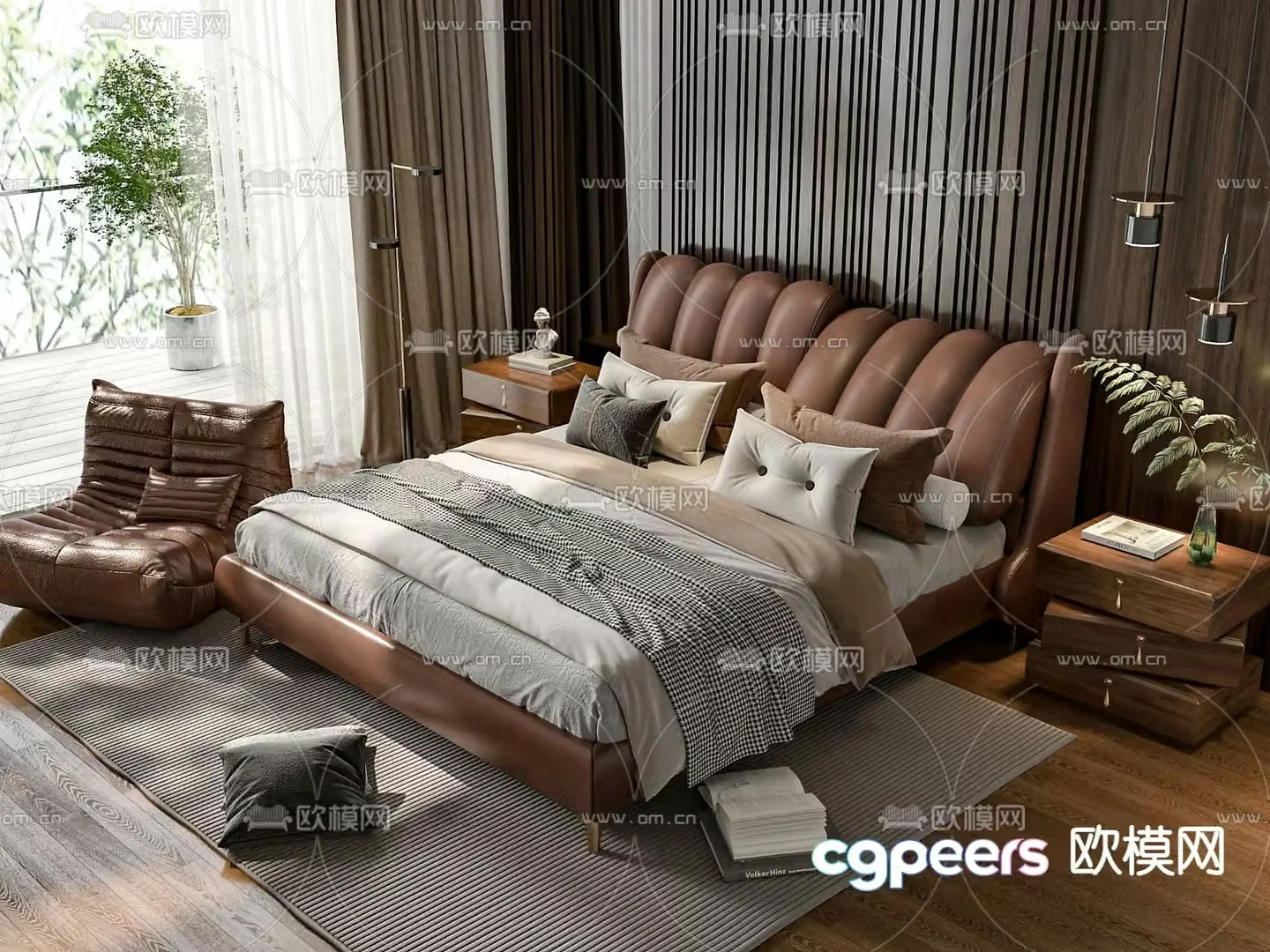 Modern double bed 3d model