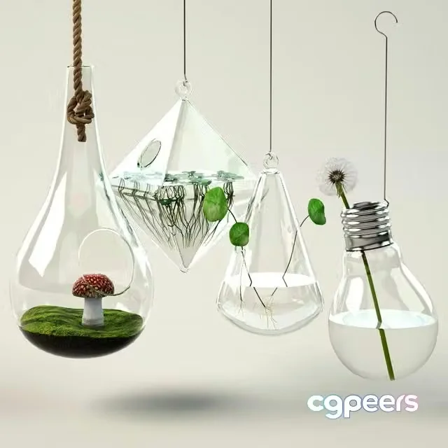 3ds Max Free – Glass, hanging pots for plants