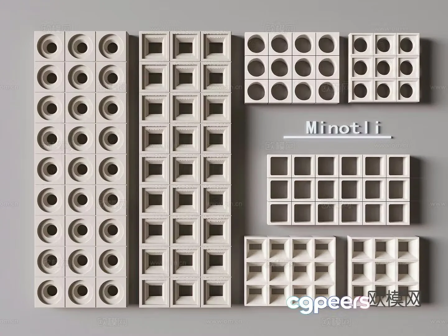 Cement brick porch partition cream prefabricated hollow flower tiles hollow brick screen shape wall 3D model