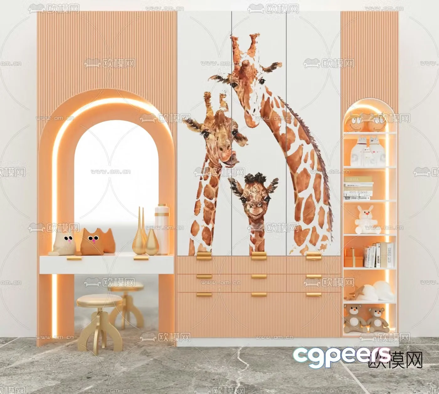 Modern children’s integrated wardrobe 3d model