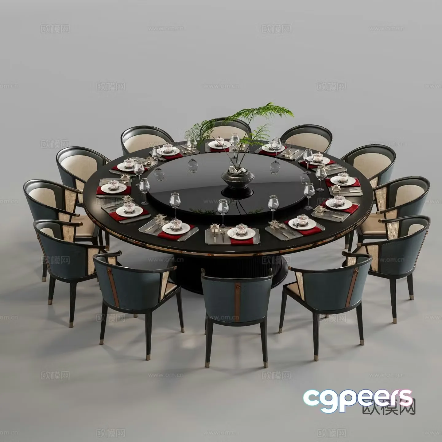 New Chinese style dining table and chairs round dining table 3d model