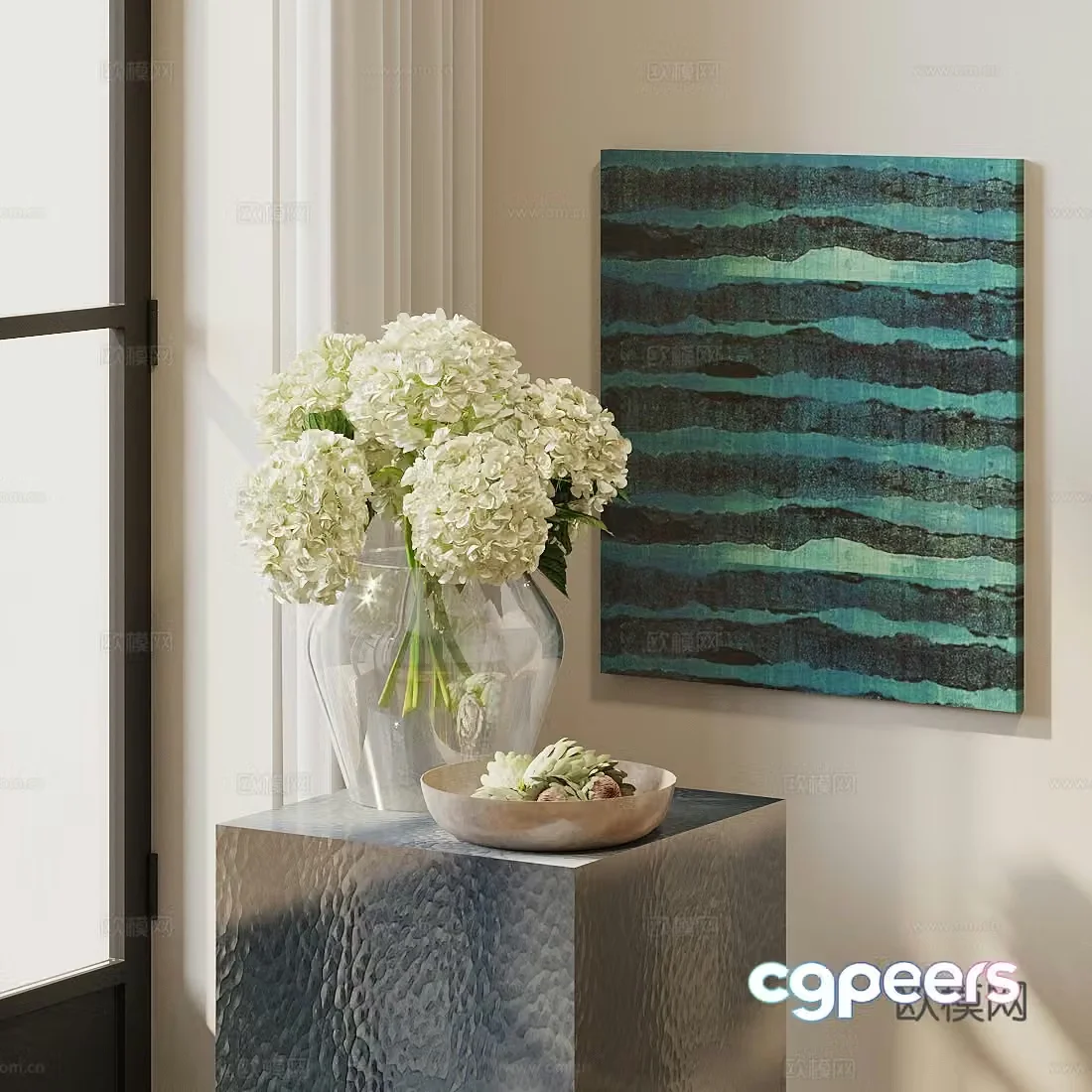 Modern flower art glass vase rose flower arrangement interior landscape flower art living room dining table vase 3d model