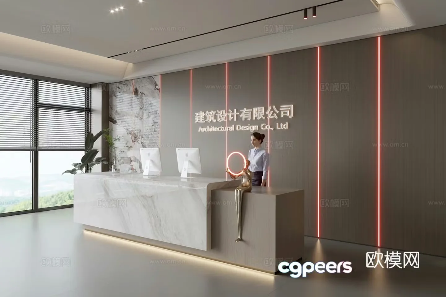 Modern company front desk reception area bar reception desk service desk company front desk background 3D model