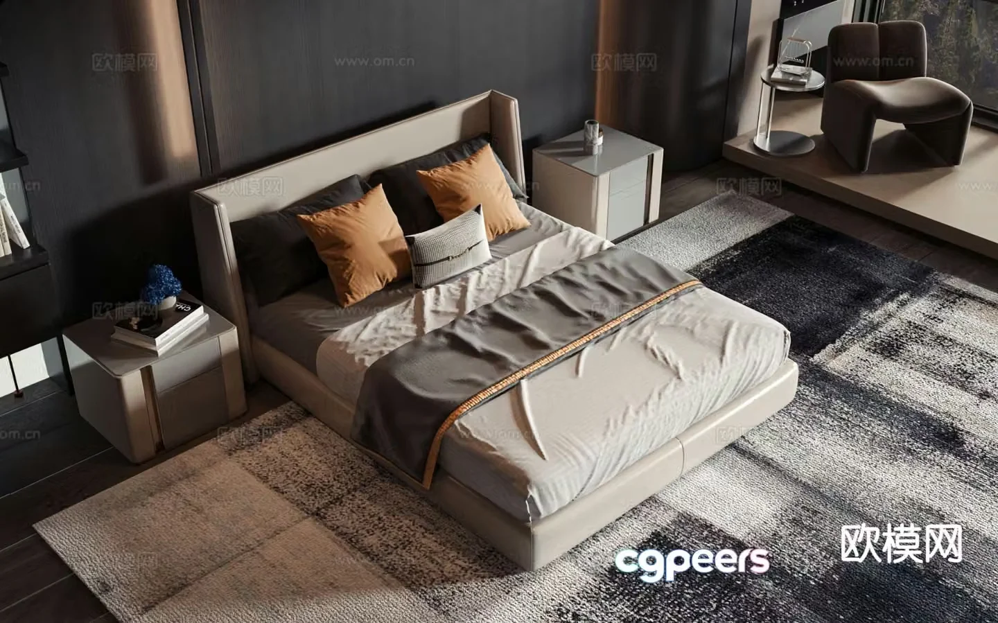 Modern double bed 3d model