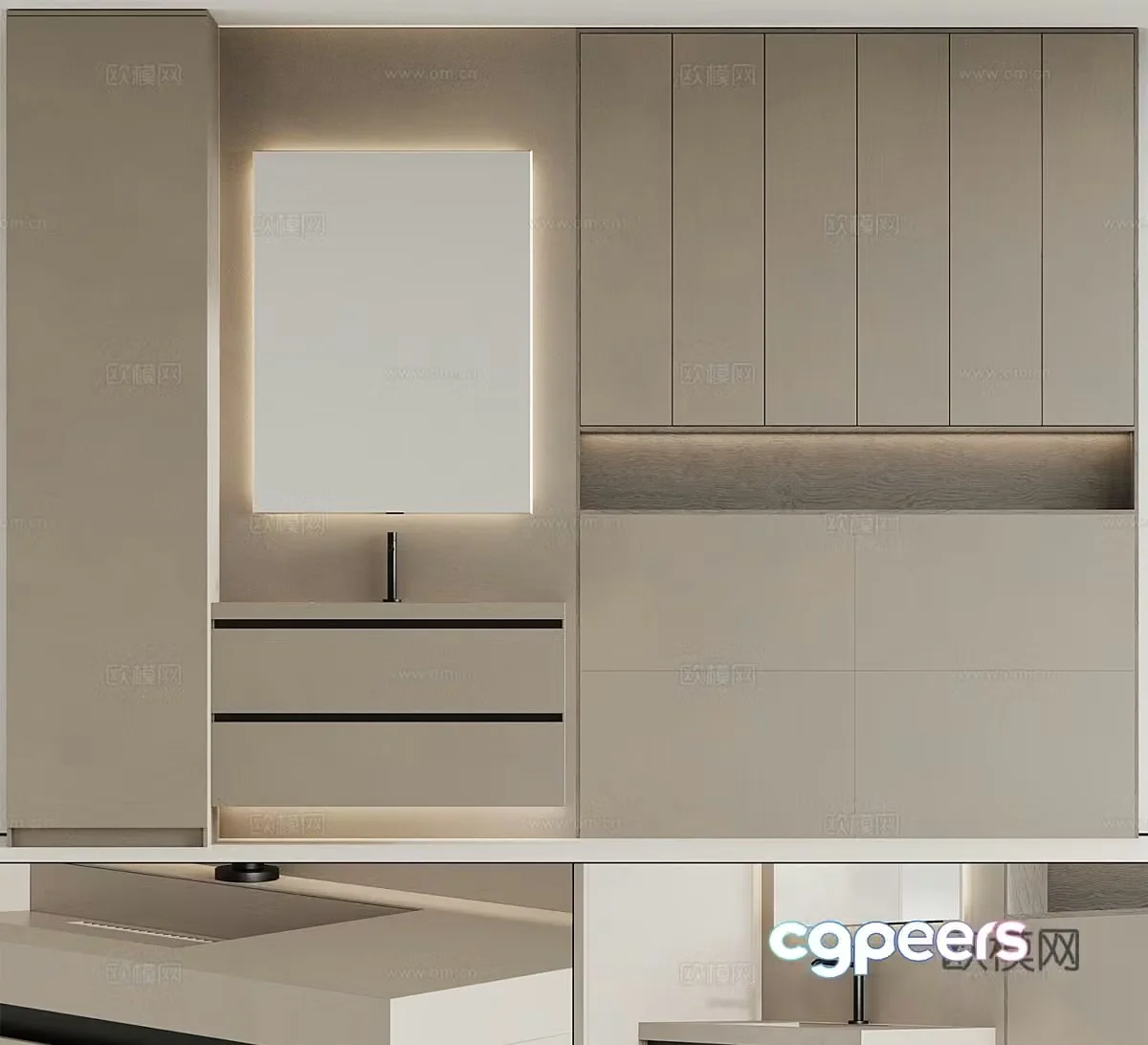 Creamy bathroom cabinet bathroom mirror side cabinet bathroom sink faucet homestay bathroom cabinet 3D model