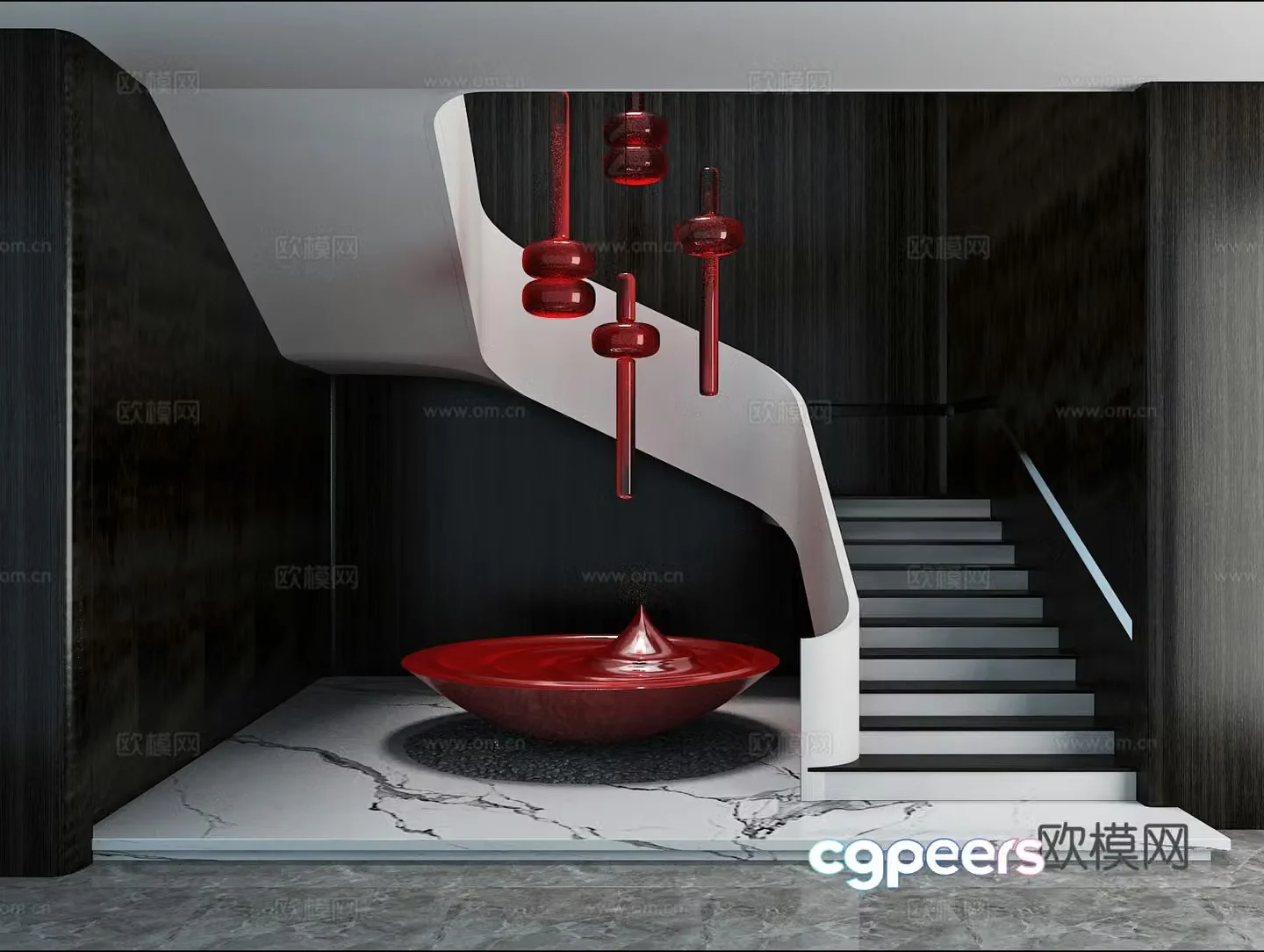 Stairwell beautiful palace handrail installation sculpture landscaping 3d model