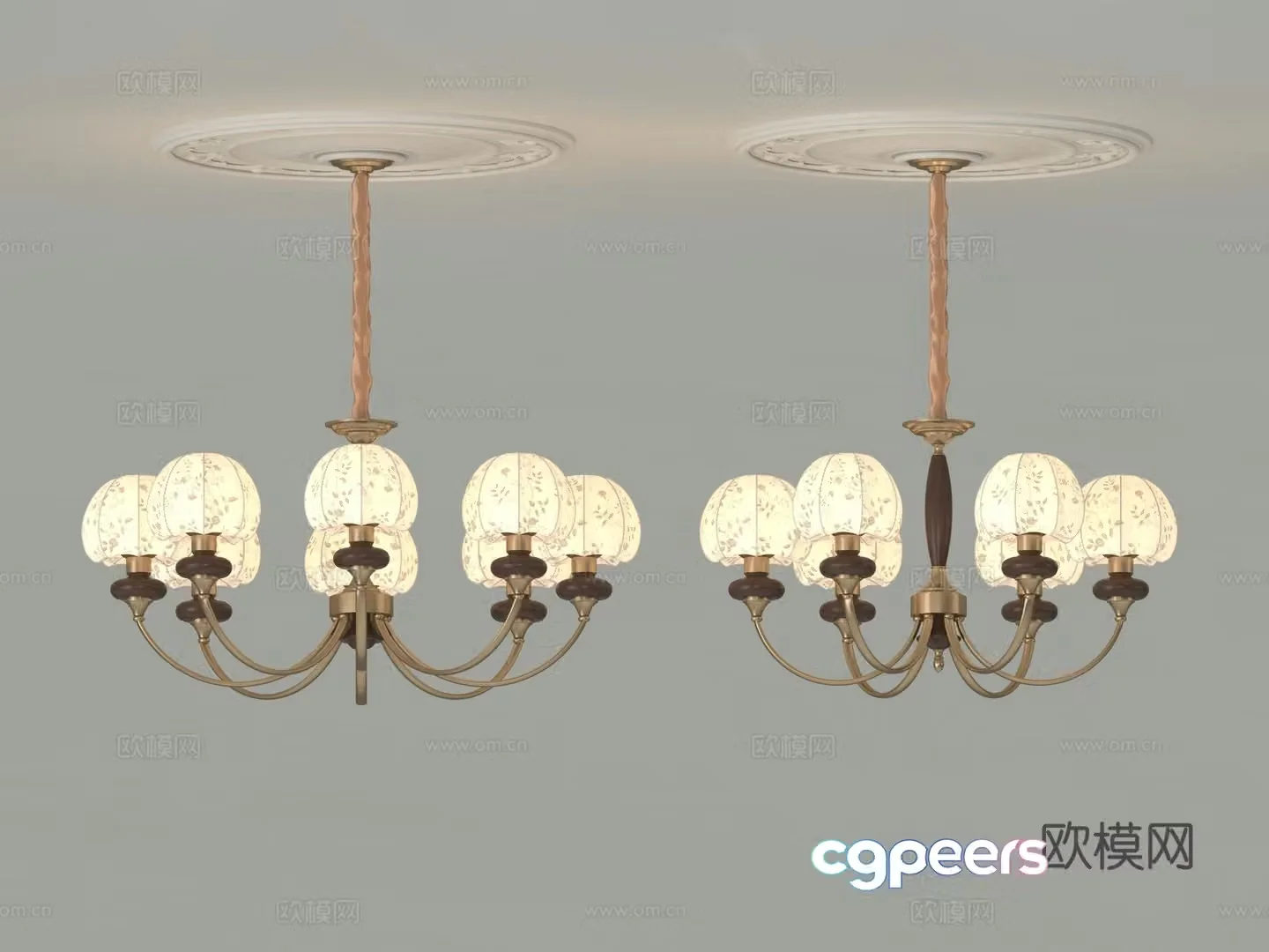 Middle-aged chandeliers living room and bedroom chandeliers cloth cover American simple chandeliers copper and wood chandeliers 3D model