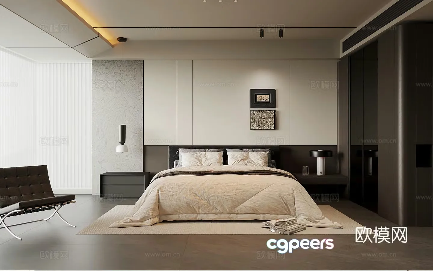 Modern Italian bedroom Double bed Wardrobe 3d model
