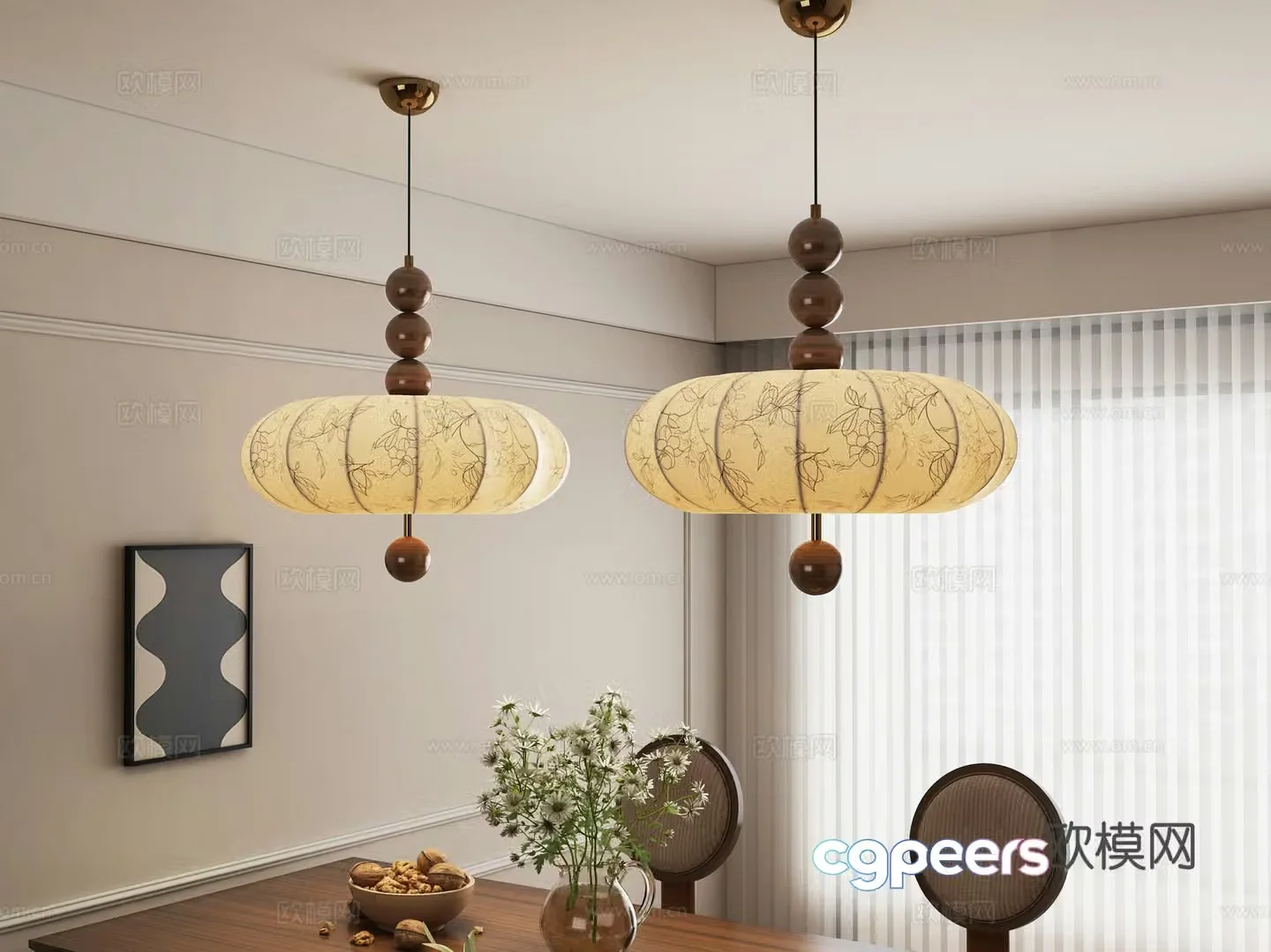 Medium style restaurant pumpkin chandelier combination 3D model