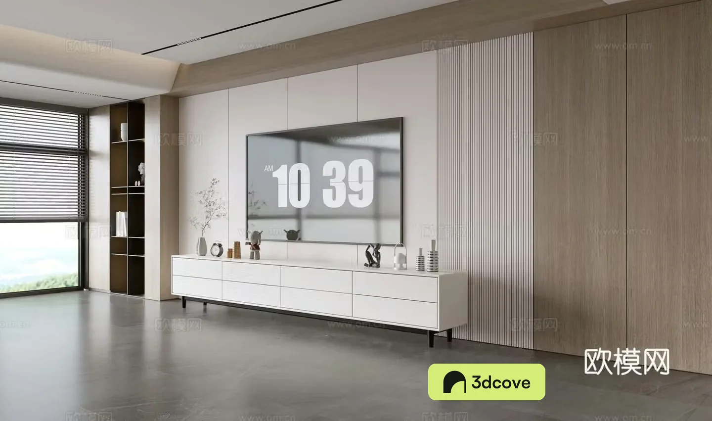 Modern simple living room light luxury TV background wall full wall TV cabinet wooden veneer background wall