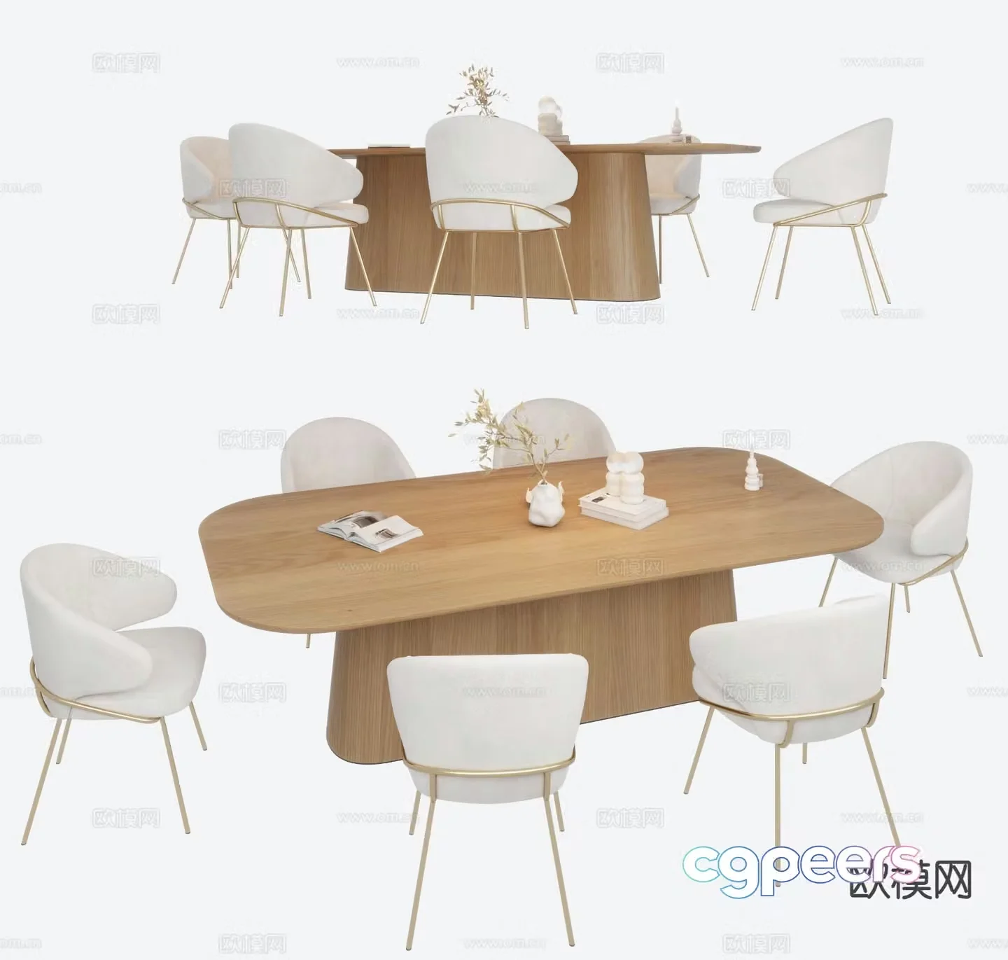 Modern dining table and chairs 3d model