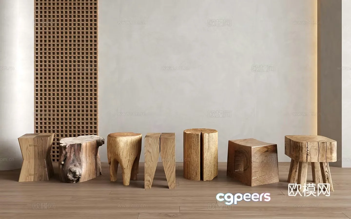 Modern medieval stool wood stool wooden stool 3d model