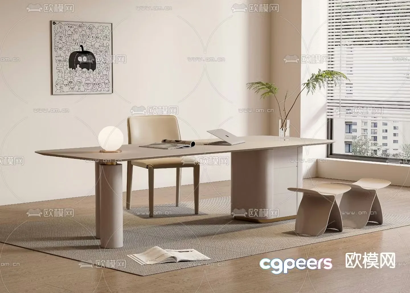 Modern desk computer desk study table 3d model