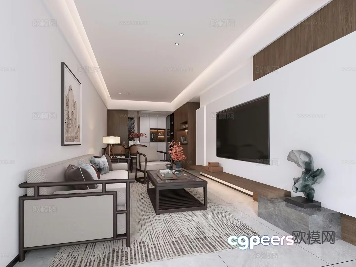New Chinese style living and dining room 3D model